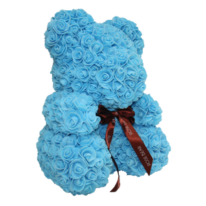 Classic Blue Rose Bear 40cm Tall