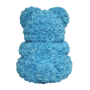 Classic Blue Rose Bear 40cm Tall