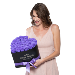 Purple Preserved Roses | Heart Black Huggy Rose Box