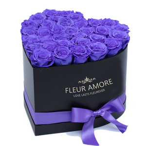 Purple Preserved Roses | Heart Black Huggy Rose Box