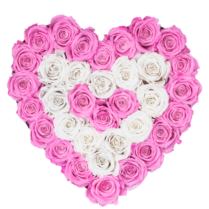 PINK AND WHITE PRESERVED ROSES | HEART WHITE HUGGY ROSE BOX