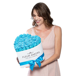 Blue Preserved Roses | Heart White Huggy Rose Box