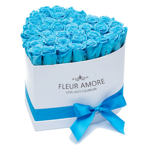 Blue Preserved Roses | Heart White Huggy Rose Box