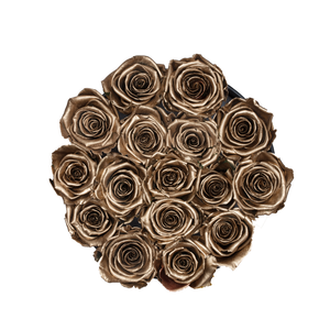 Gold Preserved Roses | Small Round Black Huggy Rose Box