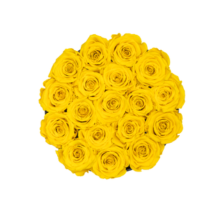 Yellow Preserved Roses | Small Round Black Huggy Rose Box