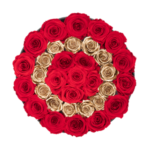 Gold Letter " O " Preserved Roses | Medium Round Black Huggy Rose Box